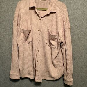 Cream Ribbed Button-Up Shirt